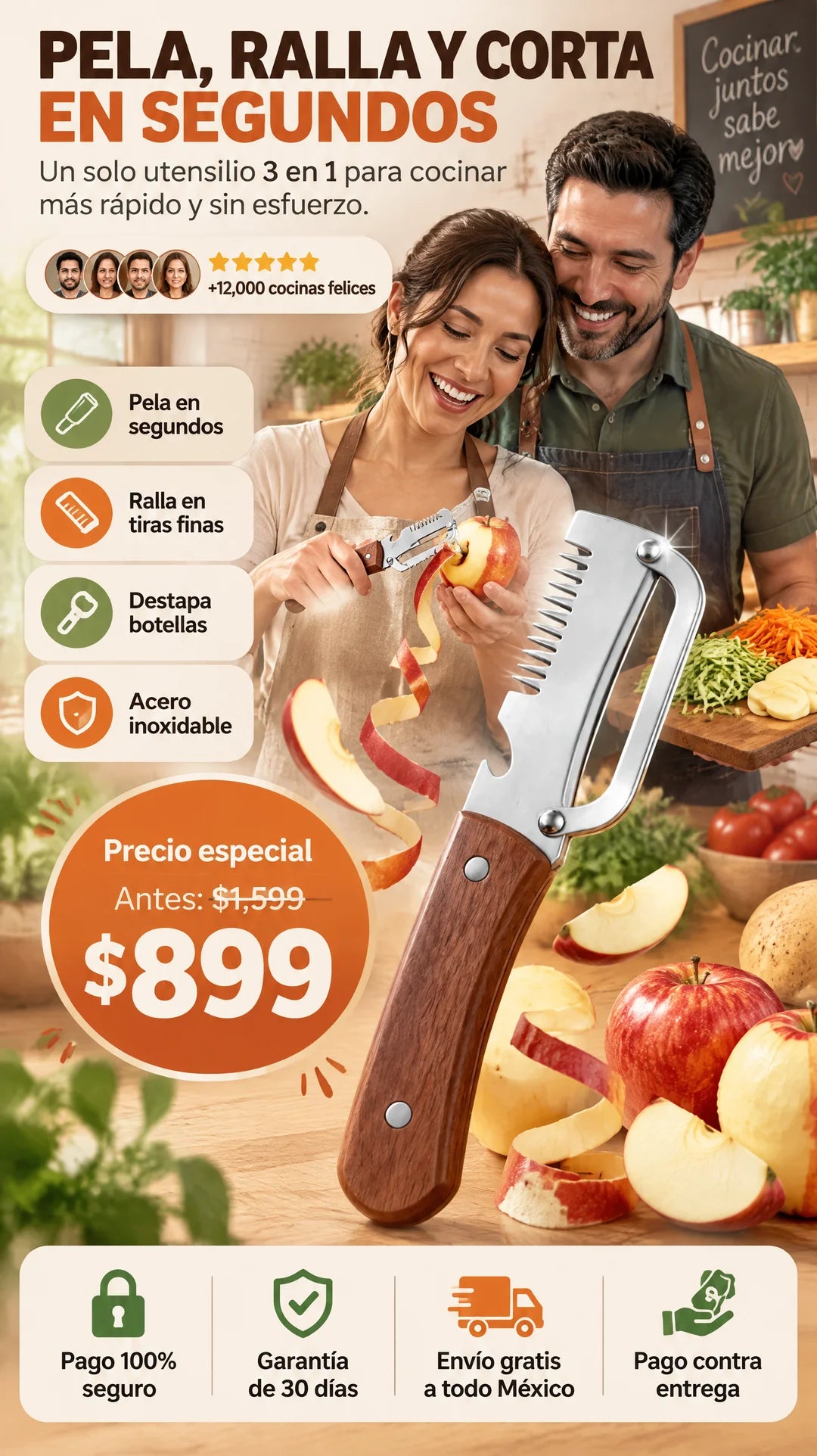 Cuchillo Pelador 3 en 1