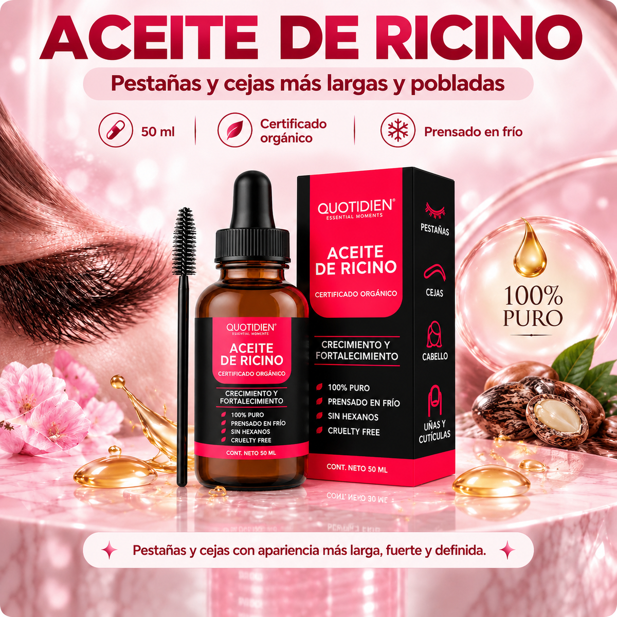 Aceite de Ricino Quotidien para pestañas y cejas